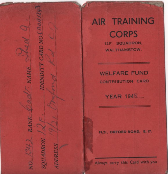 Walthamstow, Air Training Corps Welfare Fund Card